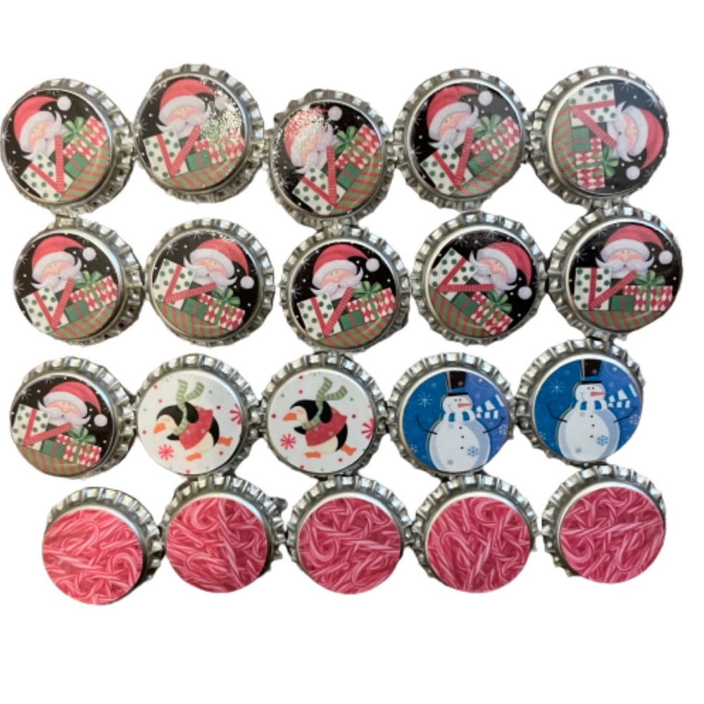 Lot of 20 new bottle caps for winter Christmas holiday hairbows & crafts